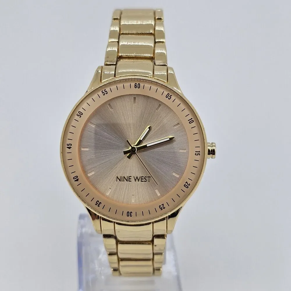 Nine West Women's Watch 35MM Gold Pink Dial Gold Bracelet Band 6.5
